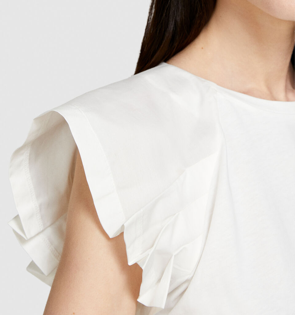 T-shirt with ruffles - women's short sleeve t-shirts - White | Sisley image number 5